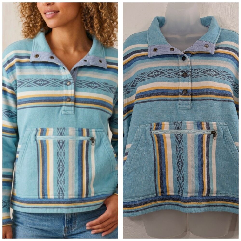 Pendleton Cotton XL Womens Warm Pullover Aztec Print Kangaroo Pocket And Zip EUC